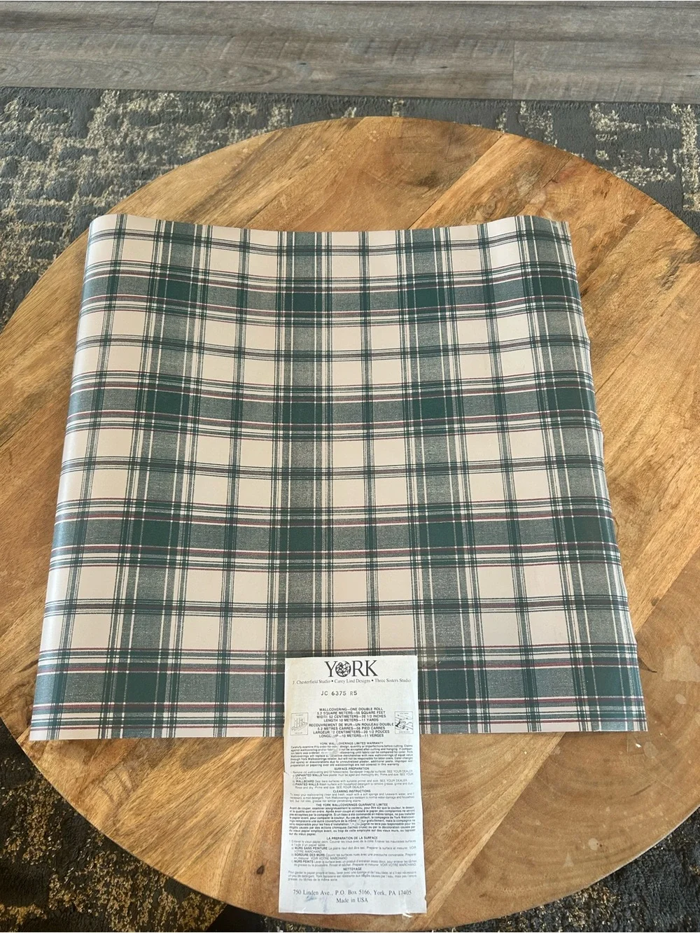 VtgYork Wall Coverings Green/BurgundyPlaid Carey Lind Double Roll 11yds L 20.5”W